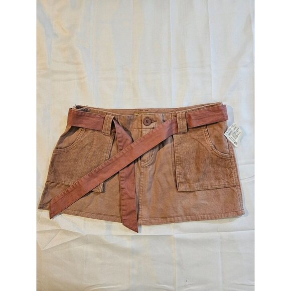 Vintage Y2K Refuge Cargo Micro Mini Skirt size 9 Peach/Brown Corduroy Pockets NE - Picture 1 of 5